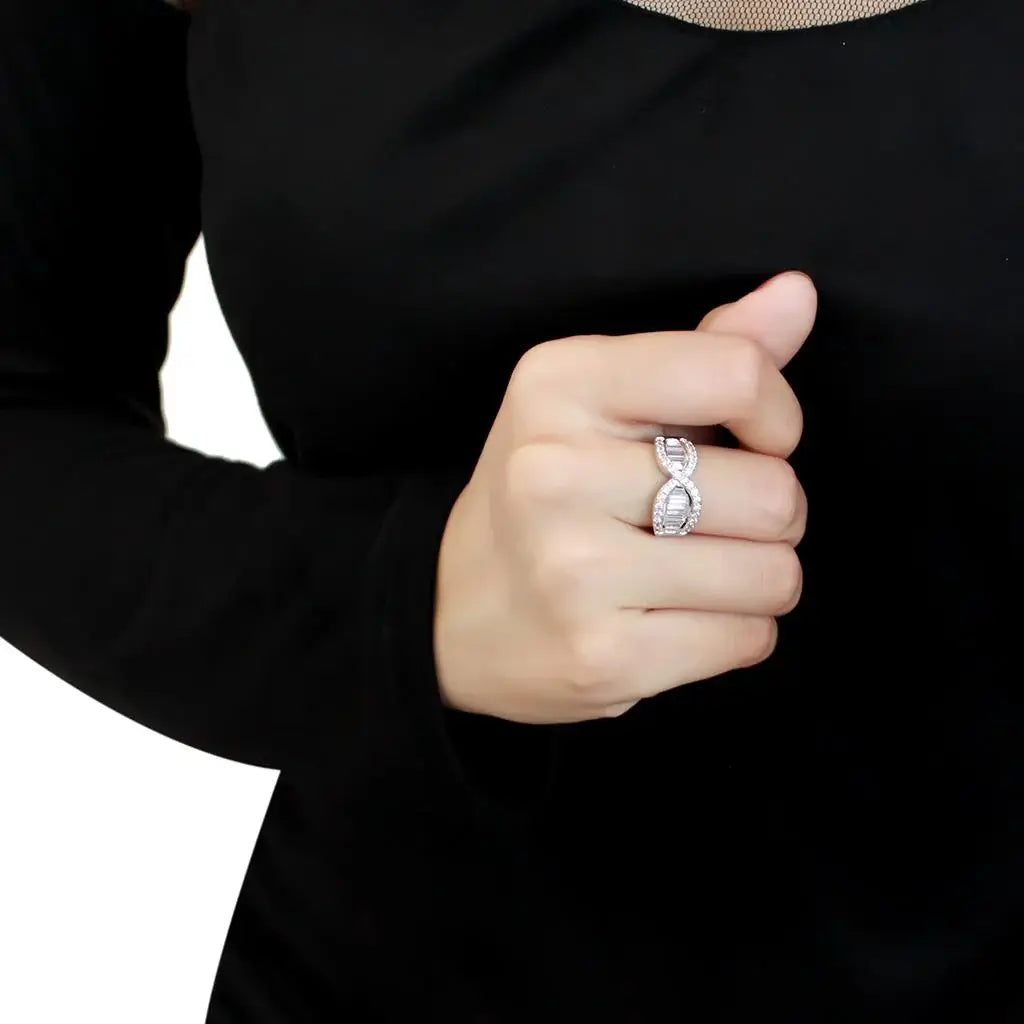 3W1518 - Rhodium Brass Ring with AAA Grade CZ in Clear - Alamode - Flyclothing LLC