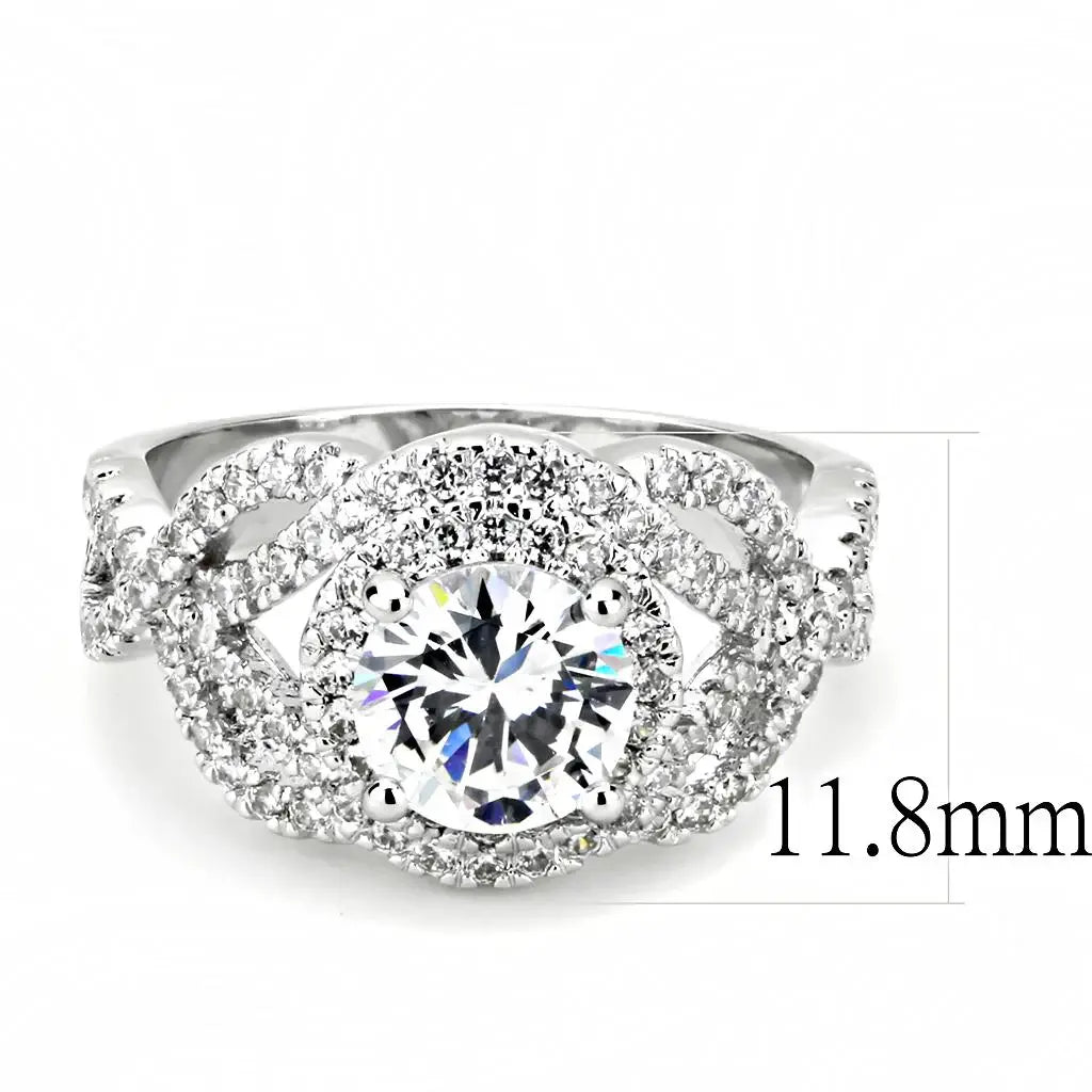 3W1519 - Rhodium Brass Ring with AAA Grade CZ in Clear - Alamode - Flyclothing LLC