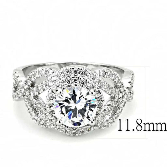 3W1519 - Rhodium Brass Ring with AAA Grade CZ in Clear - Alamode - Flyclothing LLC