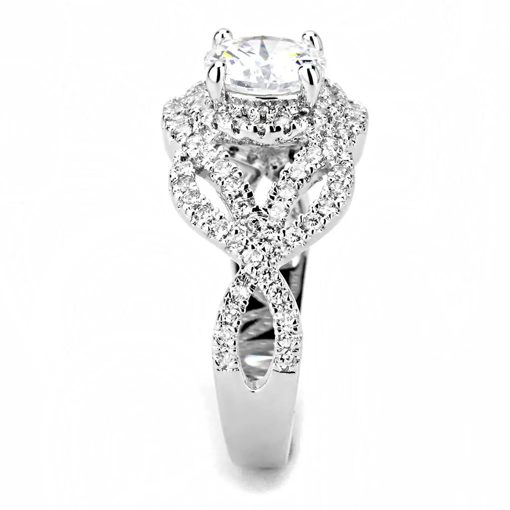 3W1519 - Rhodium Brass Ring with AAA Grade CZ in Clear - Alamode - Flyclothing LLC