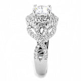 3W1519 - Rhodium Brass Ring with AAA Grade CZ  in Clear - Alamode
