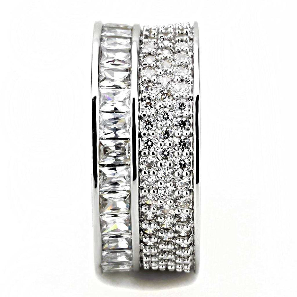 3W1520 - Rhodium Stainless Steel Ring with AAA Grade CZ in Clear - Alamode - Flyclothing LLC