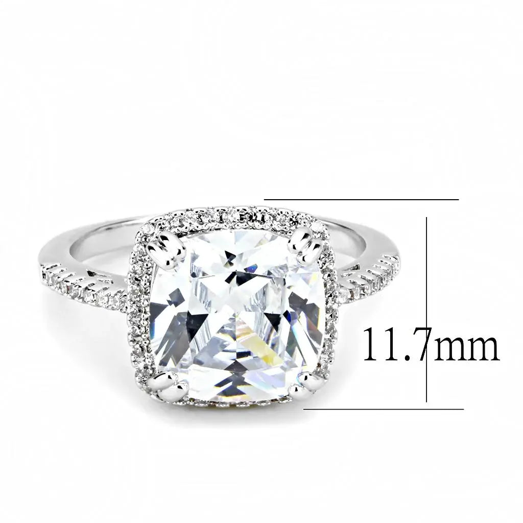 3W1522 - Rhodium Brass Ring with AAA Grade CZ in Clear - Alamode - Flyclothing LLC