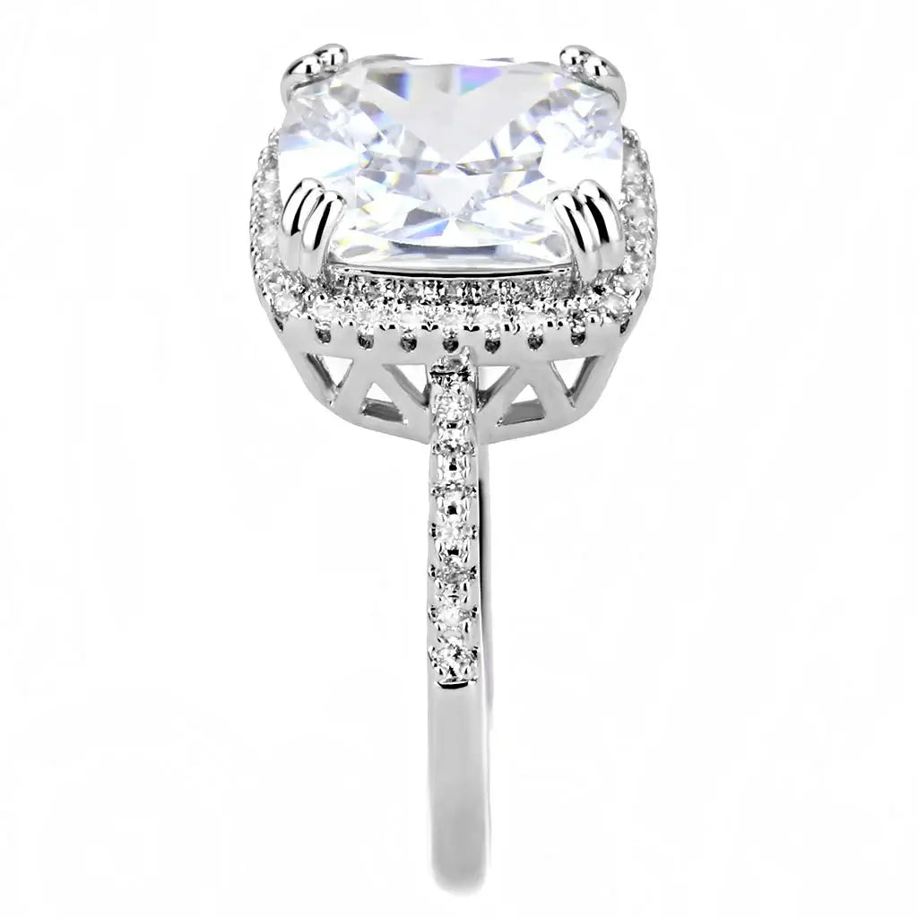 3W1522 - Rhodium Brass Ring with AAA Grade CZ in Clear - Alamode - Flyclothing LLC