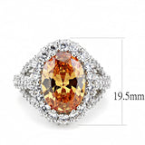 3W1523 - Rhodium Brass Ring with AAA Grade CZ  in Champagne - Alamode