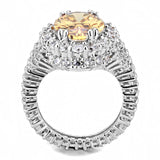 3W1523 - Rhodium Brass Ring with AAA Grade CZ  in Champagne - Alamode