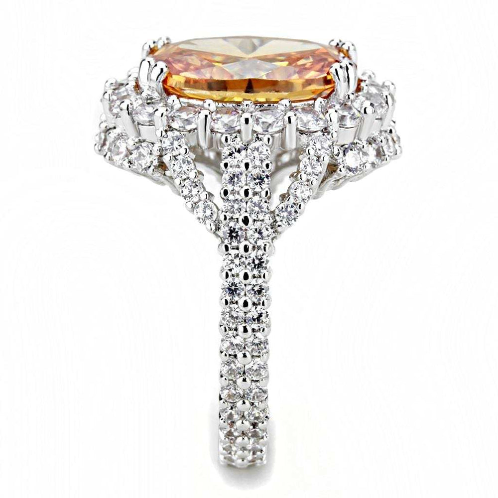 3W1523 - Rhodium Brass Ring with AAA Grade CZ in Champagne - Alamode - Flyclothing LLC