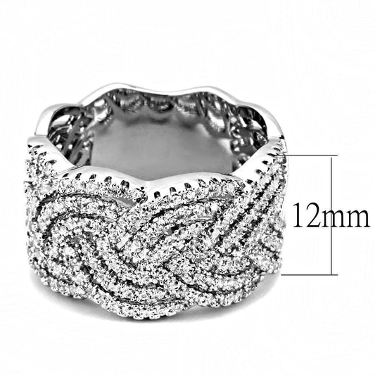 3W1524 - Rhodium Brass Ring with AAA Grade CZ in Clear - Alamode - Flyclothing LLC