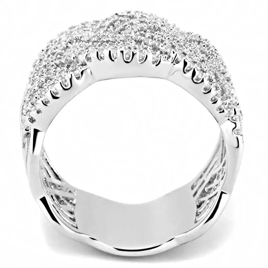 3W1524 - Rhodium Brass Ring with AAA Grade CZ in Clear - Alamode - Flyclothing LLC