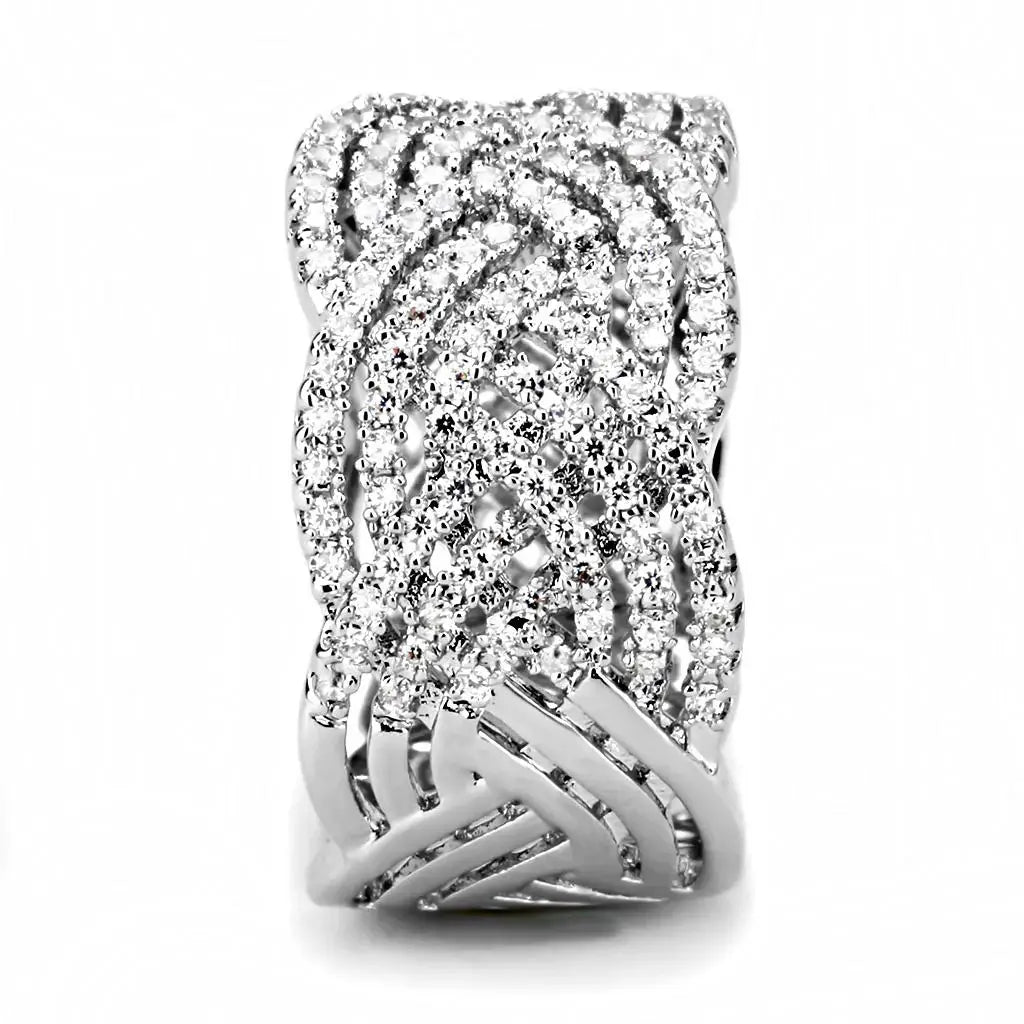 3W1524 - Rhodium Brass Ring with AAA Grade CZ in Clear - Alamode - Flyclothing LLC