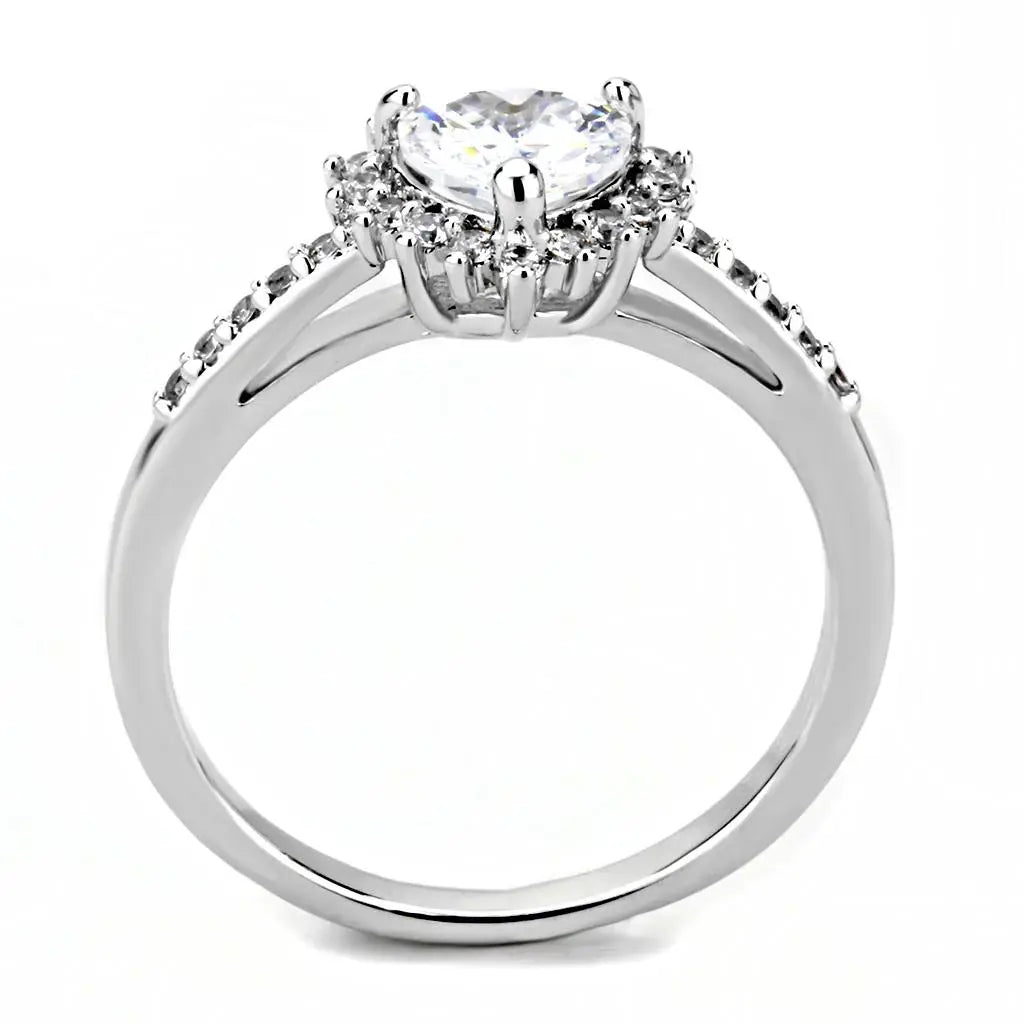 3W1526 - Rhodium Brass Ring with AAA Grade CZ in Clear - Alamode - Flyclothing LLC