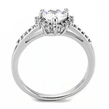 3W1526 - Rhodium Brass Ring with AAA Grade CZ  in Clear - Alamode