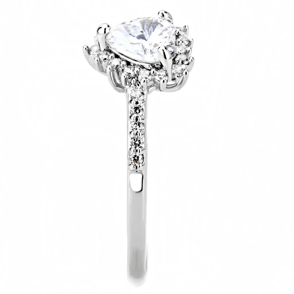 3W1526 - Rhodium Brass Ring with AAA Grade CZ in Clear - Alamode - Flyclothing LLC