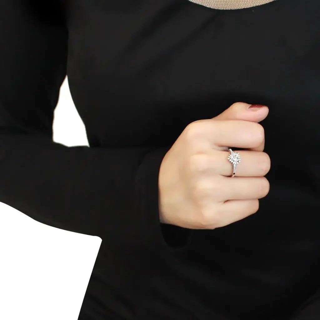 3W1526 - Rhodium Brass Ring with AAA Grade CZ in Clear - Alamode - Flyclothing LLC