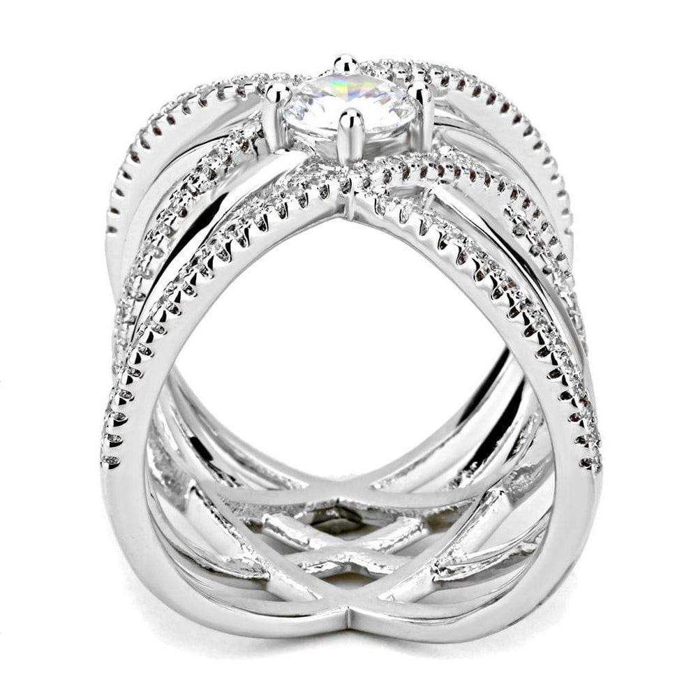 3W1528 - Rhodium Brass Ring with AAA Grade CZ in Clear - Alamode - Flyclothing LLC