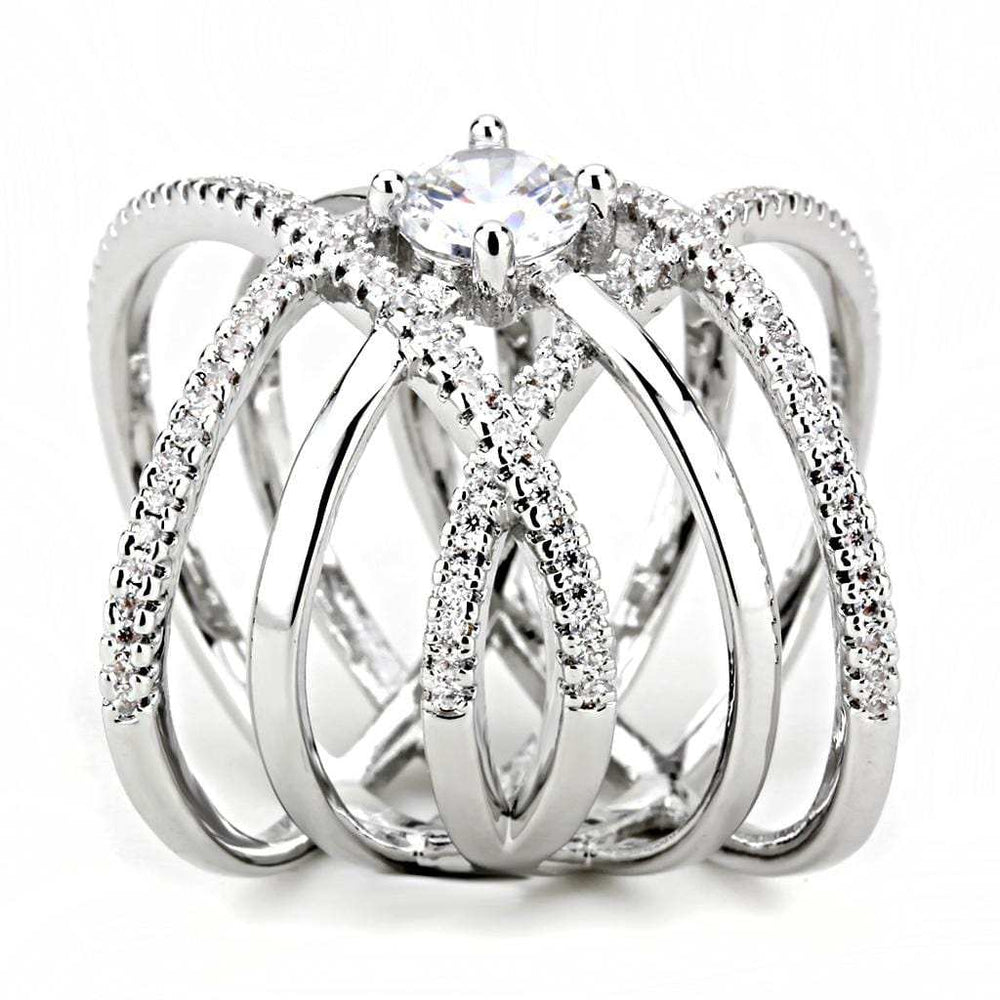 3W1528 - Rhodium Brass Ring with AAA Grade CZ in Clear - Alamode - Flyclothing LLC