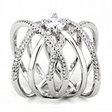 3W1528 - Rhodium Brass Ring with AAA Grade CZ  in Clear - Alamode