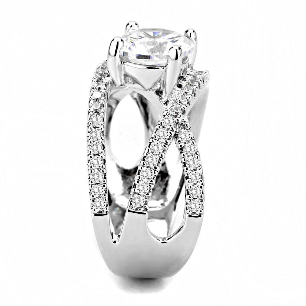 3W1529 - Rhodium Brass Ring with AAA Grade CZ in Clear - Alamode - Flyclothing LLC