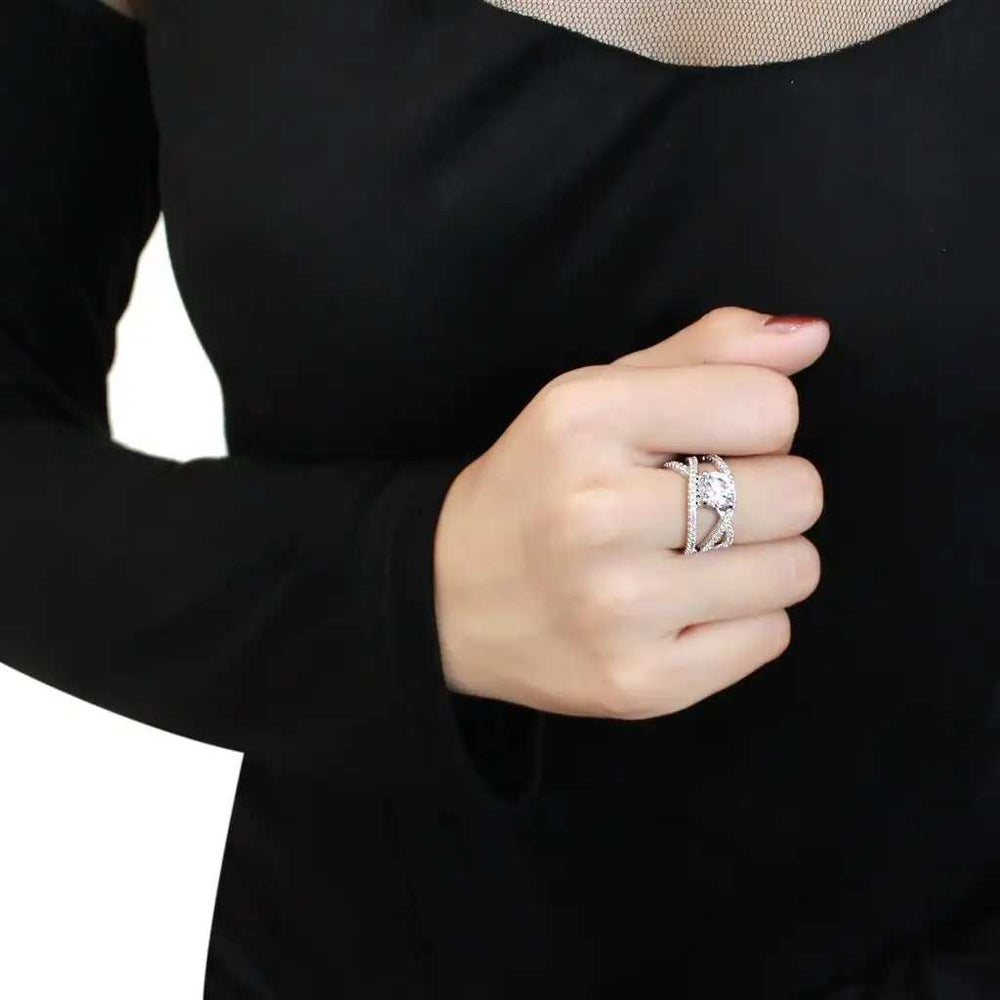 3W1529 - Rhodium Brass Ring with AAA Grade CZ in Clear - Alamode - Flyclothing LLC
