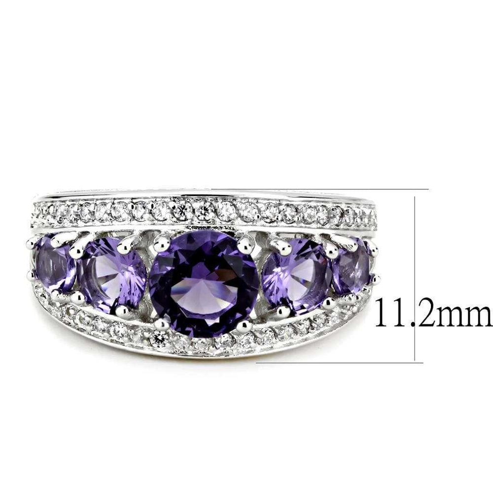 3W1530 - Rhodium Brass Ring with Synthetic in Amethyst - Alamode - Flyclothing LLC