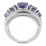 3W1530 - Rhodium Brass Ring with Synthetic in Amethyst - Alamode - Flyclothing LLC