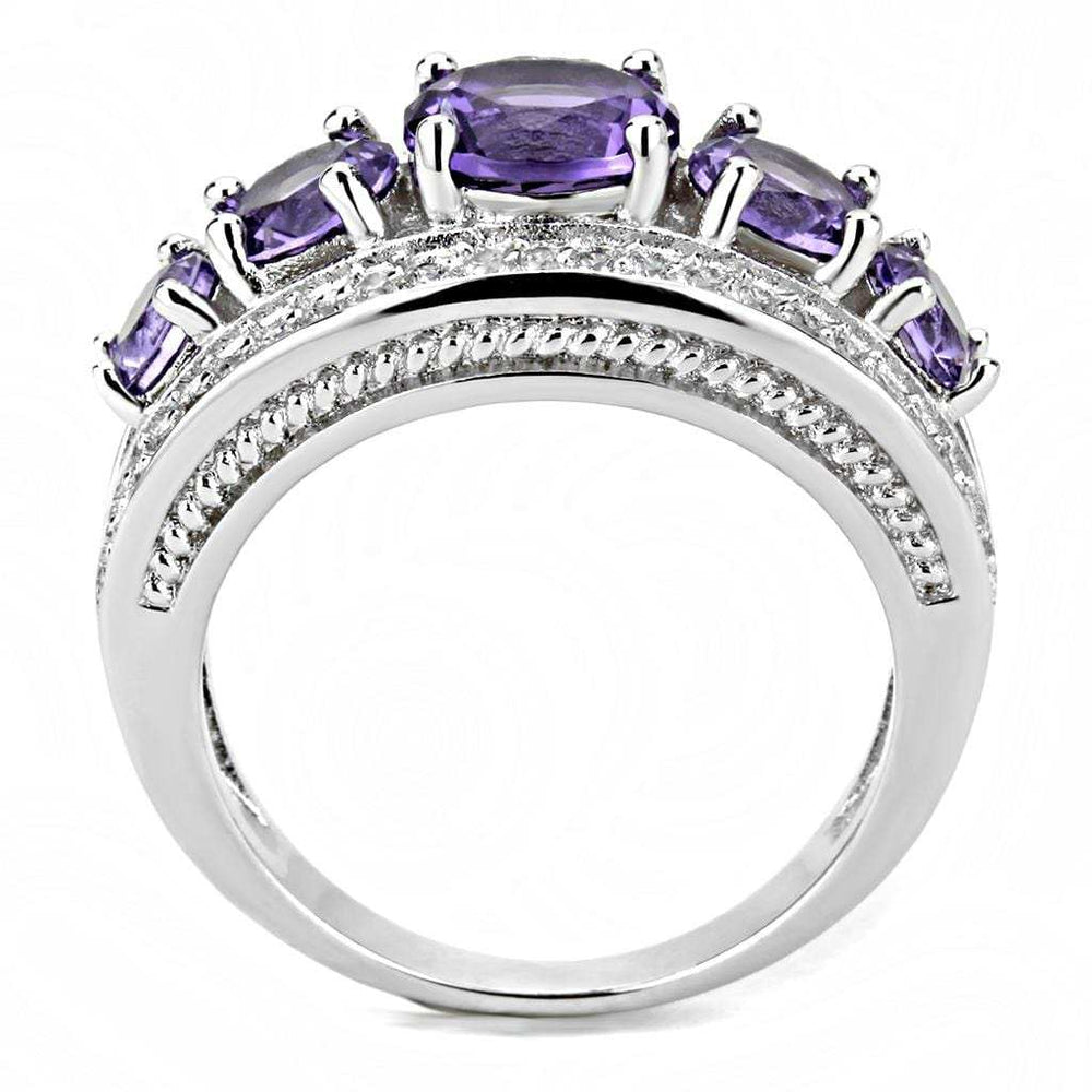 3W1530 - Rhodium Brass Ring with Synthetic in Amethyst - Alamode - Flyclothing LLC