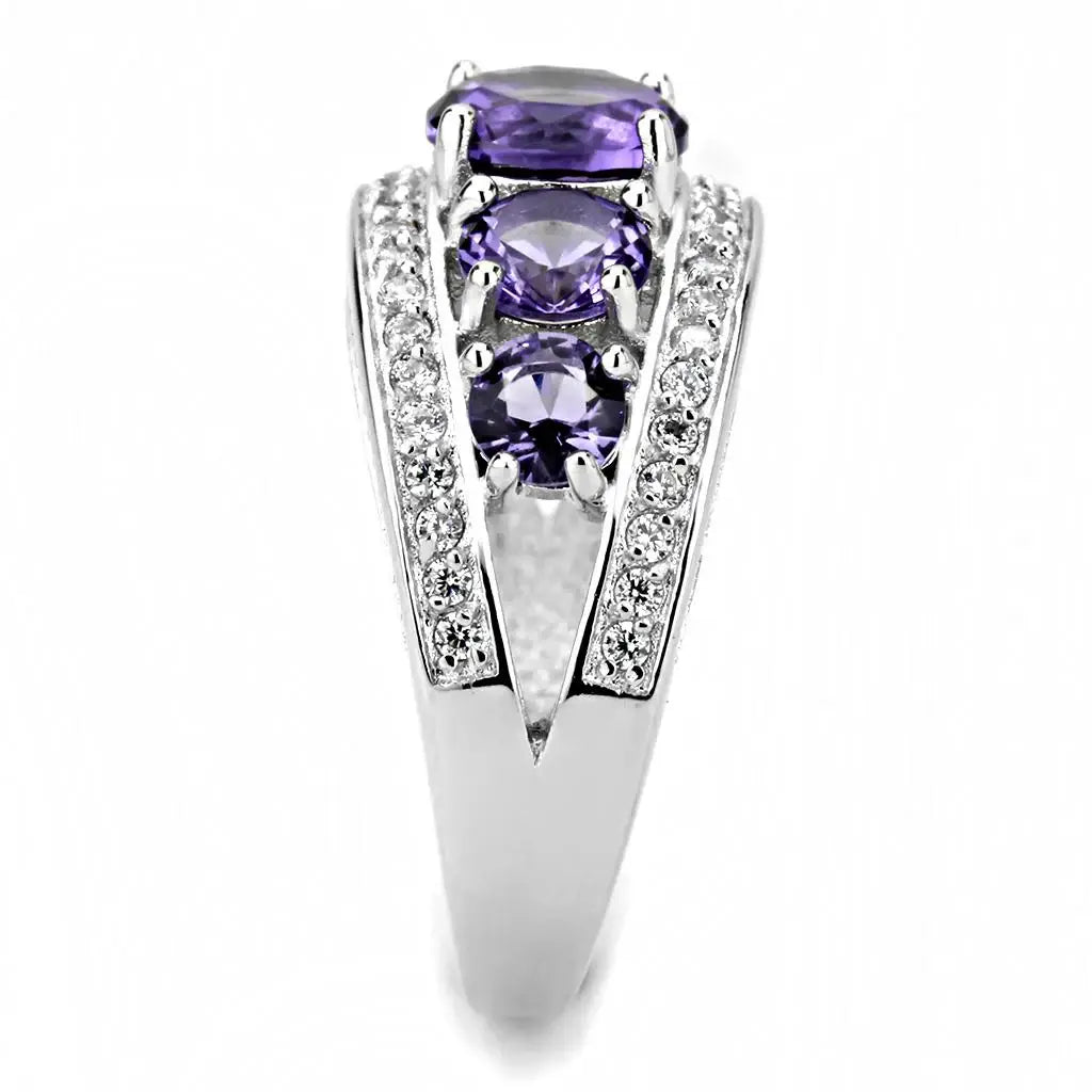 3W1530 - Rhodium Brass Ring with Synthetic in Amethyst - Alamode - Flyclothing LLC