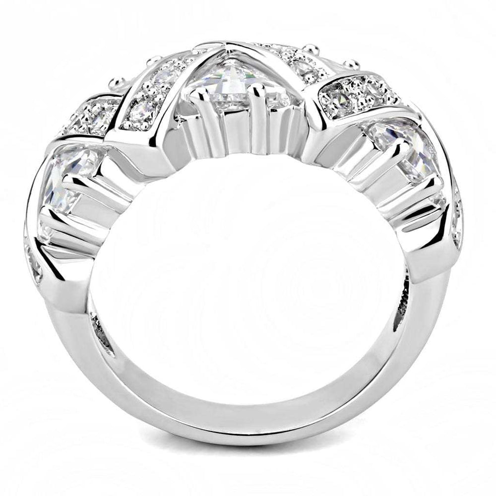 3W1533 - Rhodium Brass Ring with AAA Grade CZ in Clear - Alamode - Flyclothing LLC