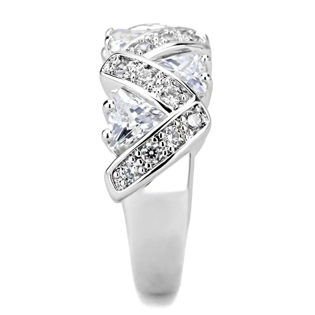 3W1533 - Rhodium Brass Ring with AAA Grade CZ in Clear - Alamode - Flyclothing LLC