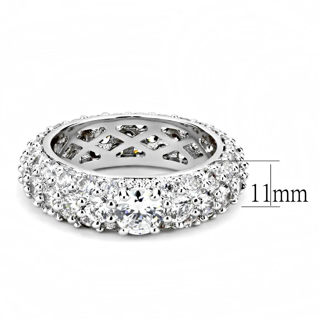 3W1534 - Rhodium Brass Ring with AAA Grade CZ in Clear - Alamode - Flyclothing LLC
