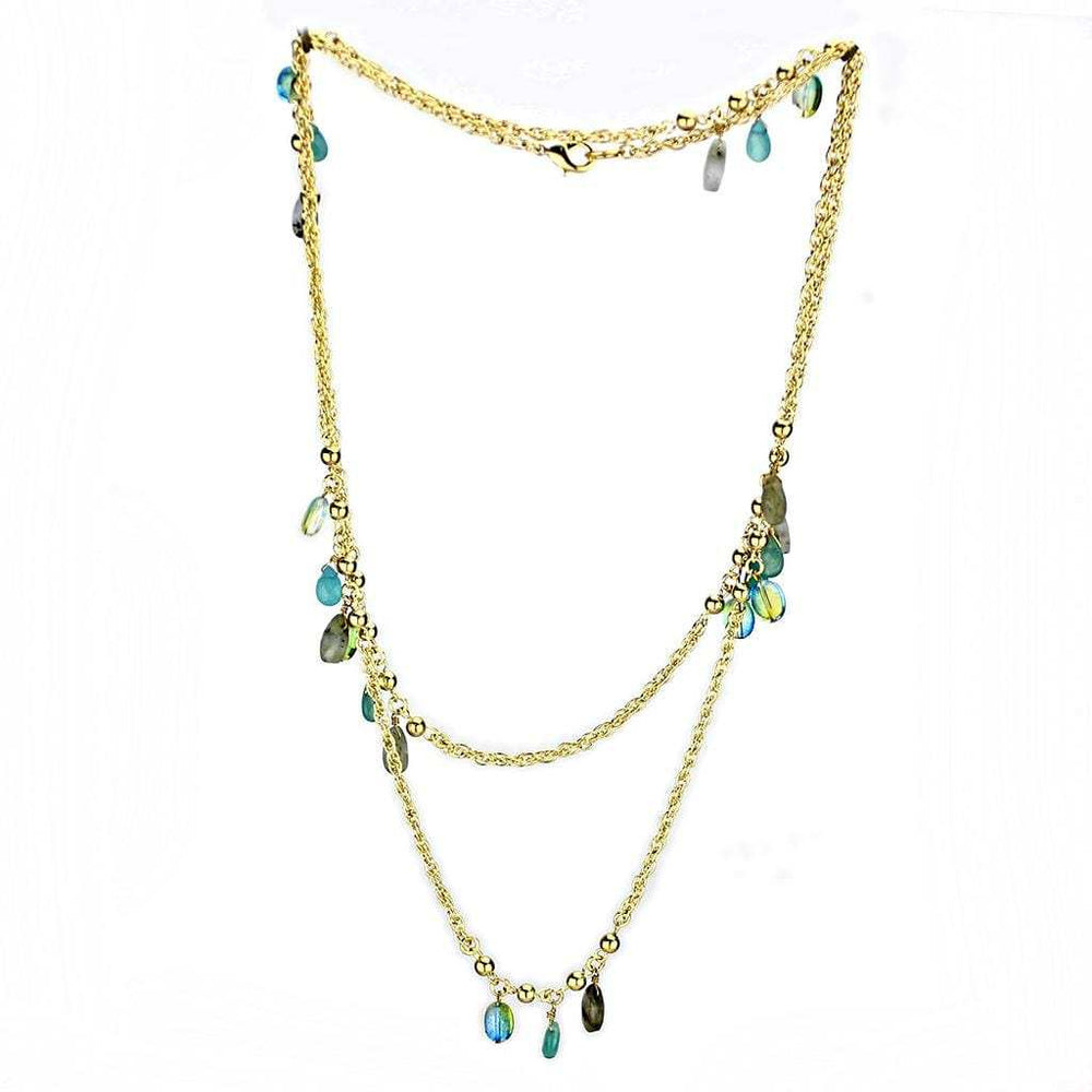 3W1537 - Gold Brass Necklace with Synthetic Jade in Emerald - Alamode - Flyclothing LLC