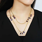 3W1538 - Gold Brass Necklace with Semi-Precious Amethyst Crystal in Amethyst - Alamode - Flyclothing LLC