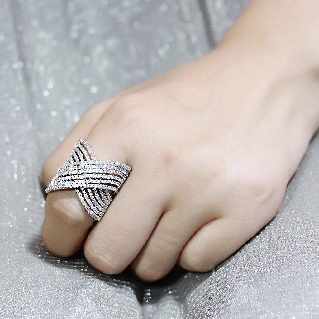 3W1539 - Rhodium Brass Ring with AAA Grade CZ in Clear - Alamode - Flyclothing LLC
