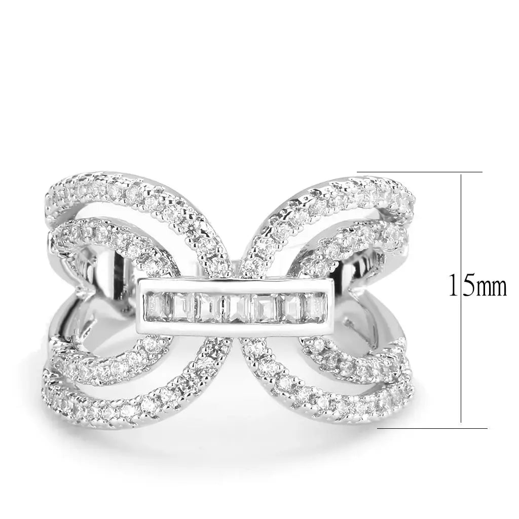 3W1541 - Rhodium Brass Ring with AAA Grade CZ in Clear - Alamode - Flyclothing LLC