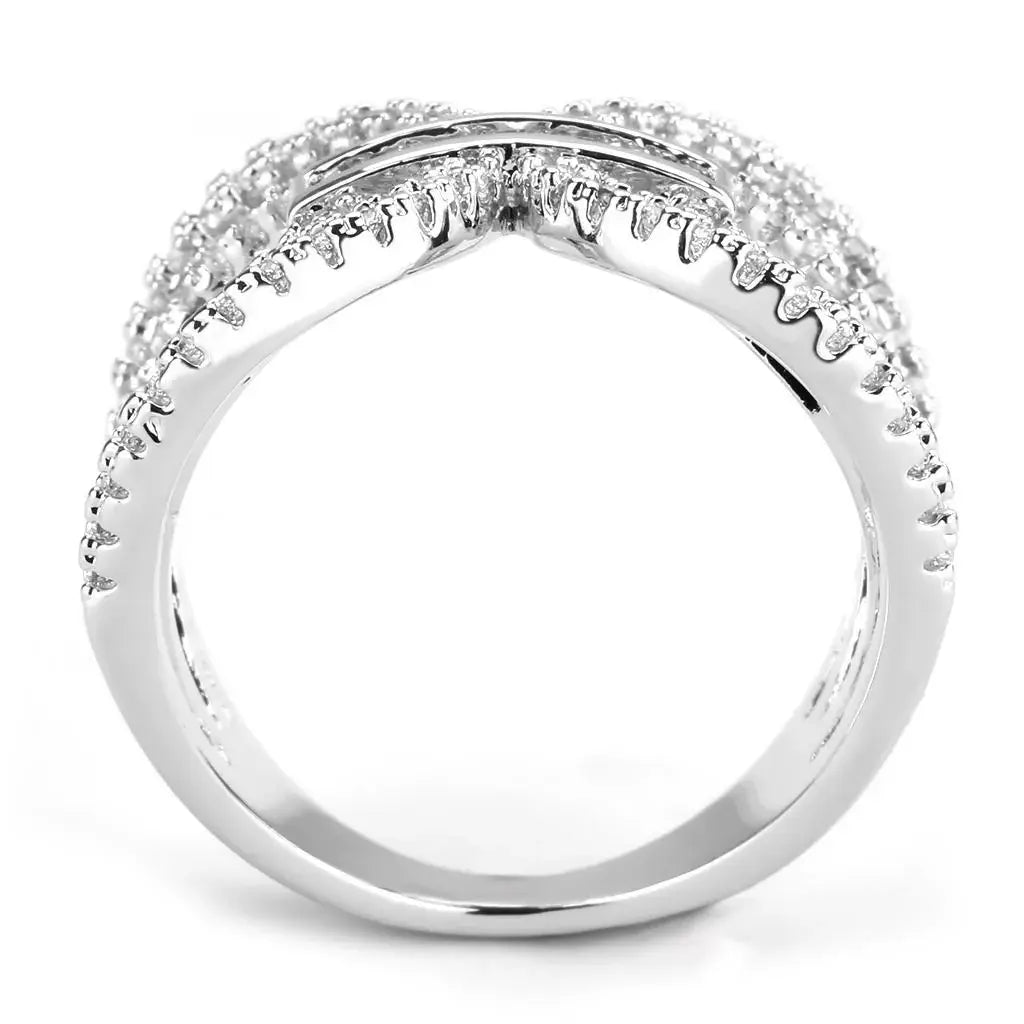3W1541 - Rhodium Brass Ring with AAA Grade CZ in Clear - Alamode - Flyclothing LLC