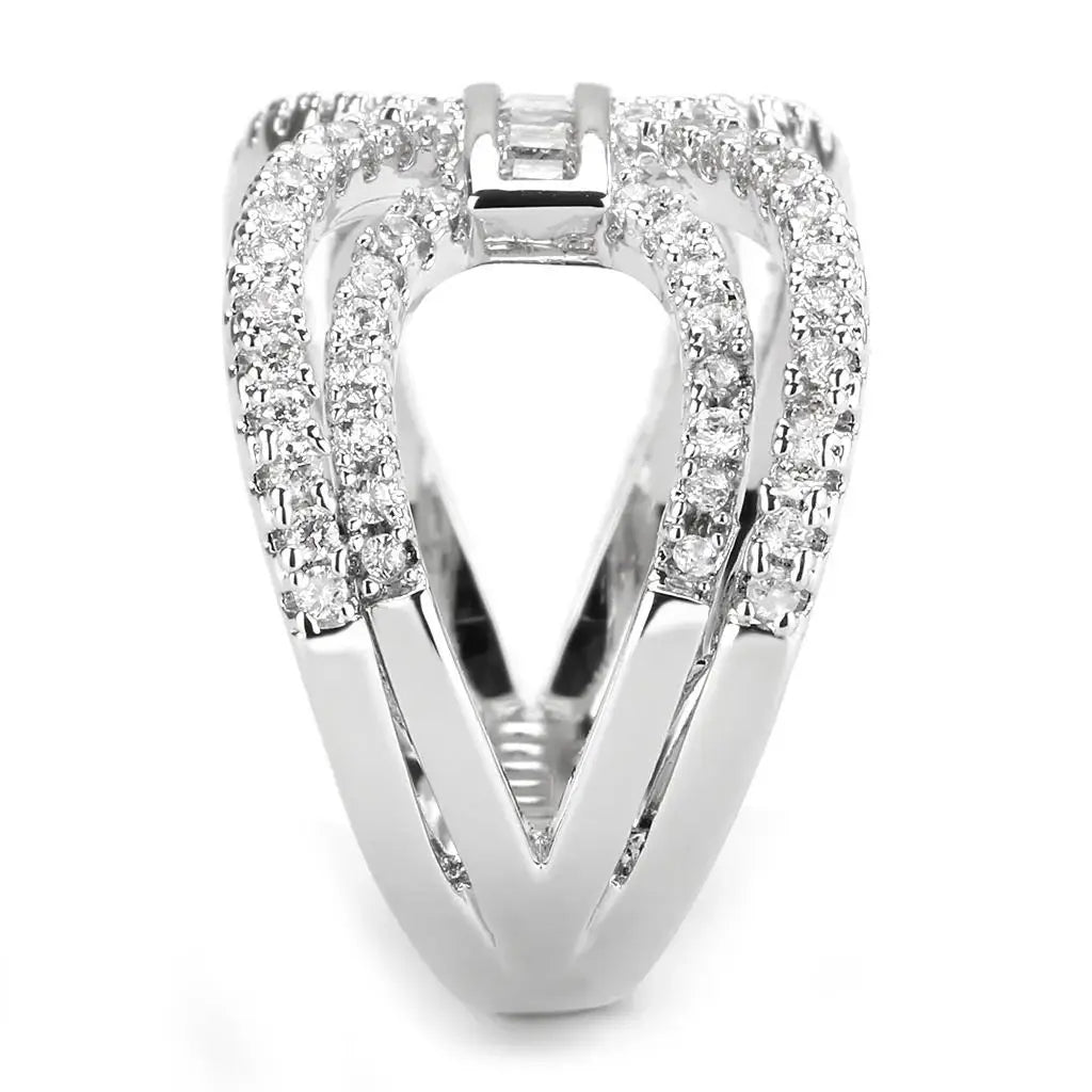 3W1541 - Rhodium Brass Ring with AAA Grade CZ in Clear - Alamode - Flyclothing LLC