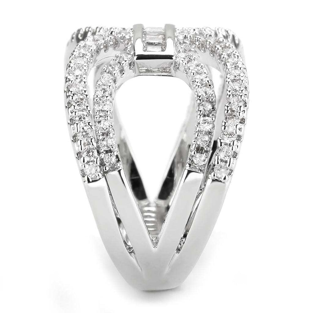 3W1541 - Rhodium Brass Ring with AAA Grade CZ in Clear - Alamode - Flyclothing LLC