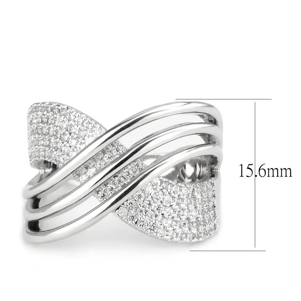 3W1542 - Rhodium Brass Ring with AAA Grade CZ in Clear - Alamode - Flyclothing LLC