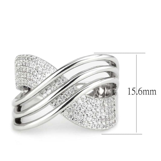 3W1542 - Rhodium Brass Ring with AAA Grade CZ in Clear - Alamode - Flyclothing LLC