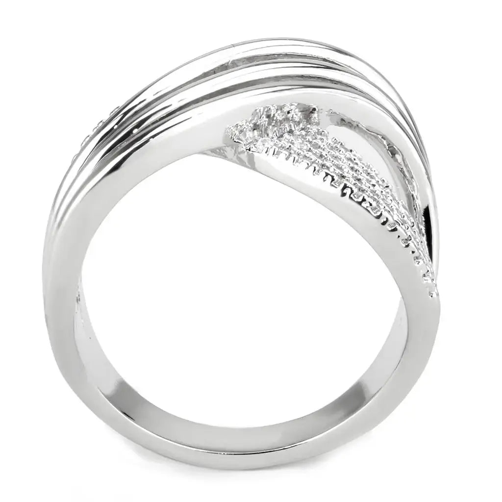 3W1542 - Rhodium Brass Ring with AAA Grade CZ in Clear - Alamode - Flyclothing LLC