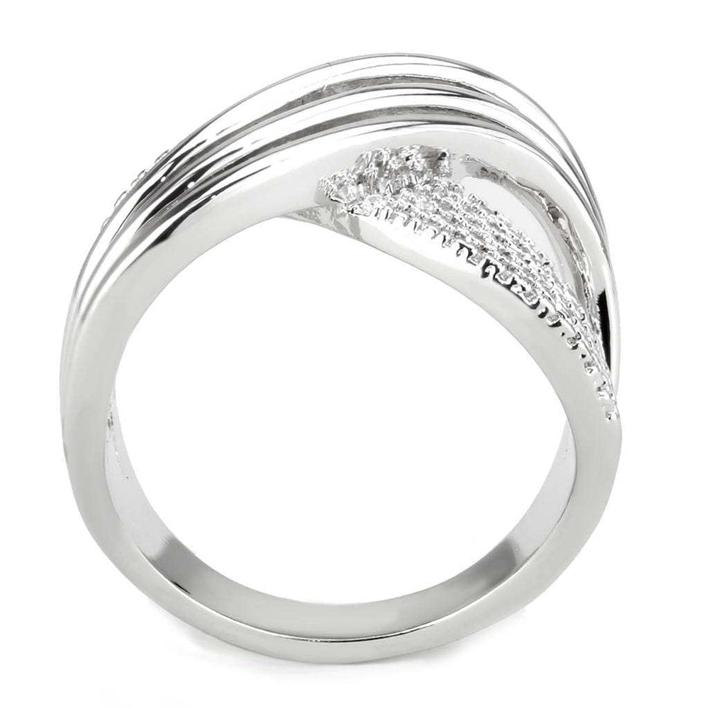 3W1542 - Rhodium Brass Ring with AAA Grade CZ in Clear - Alamode - Flyclothing LLC