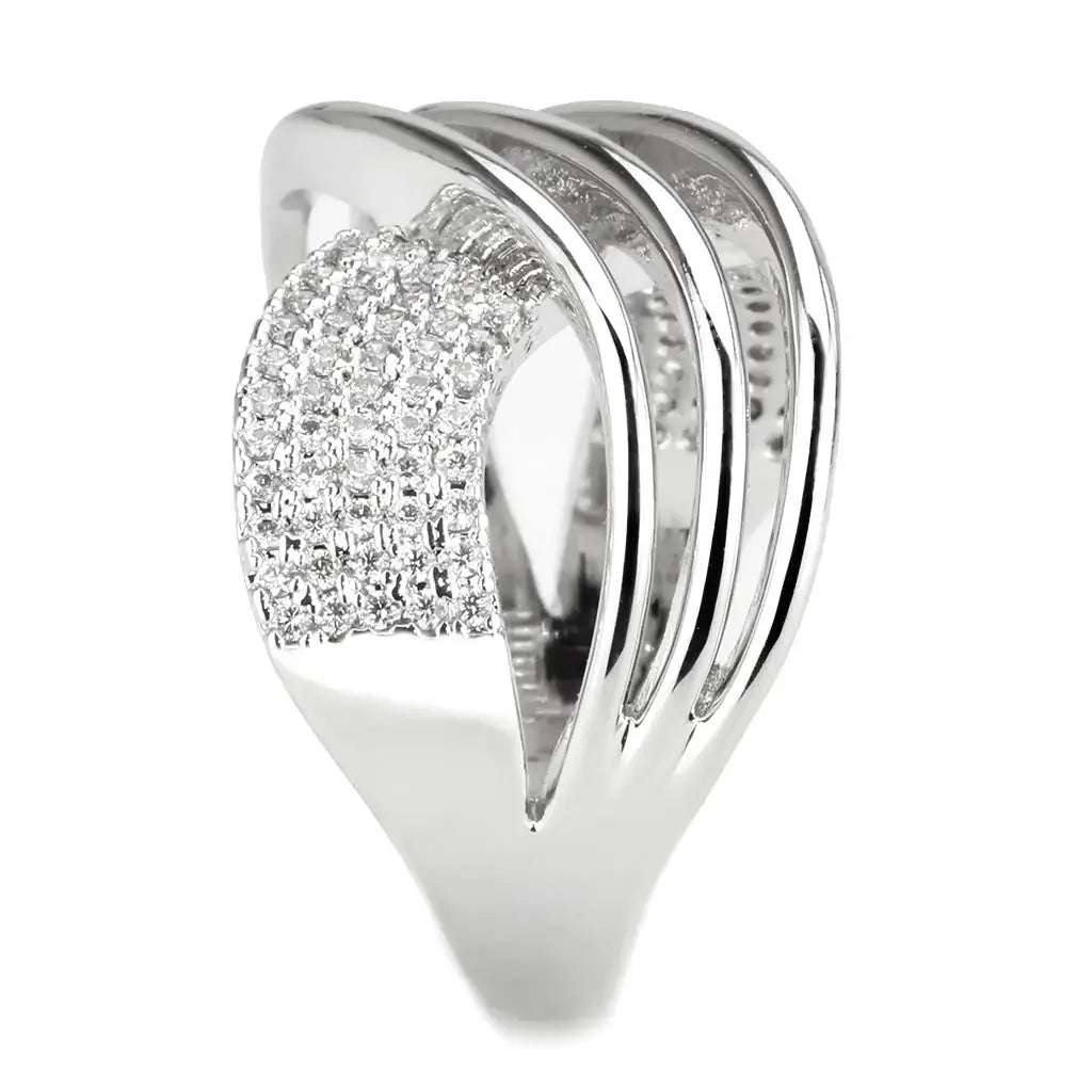 3W1542 - Rhodium Brass Ring with AAA Grade CZ in Clear - Alamode - Flyclothing LLC