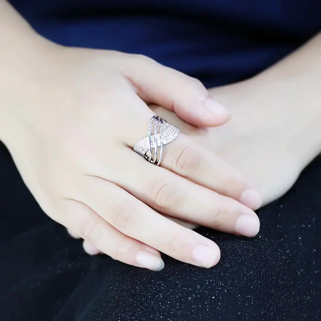 3W1542 - Rhodium Brass Ring with AAA Grade CZ in Clear - Alamode - Flyclothing LLC
