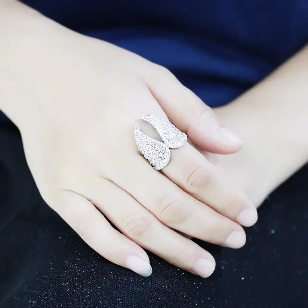 Alamode Rhodium Brass Ring with AAA Grade CZ in Clear - Alamode - Flyclothing LLC