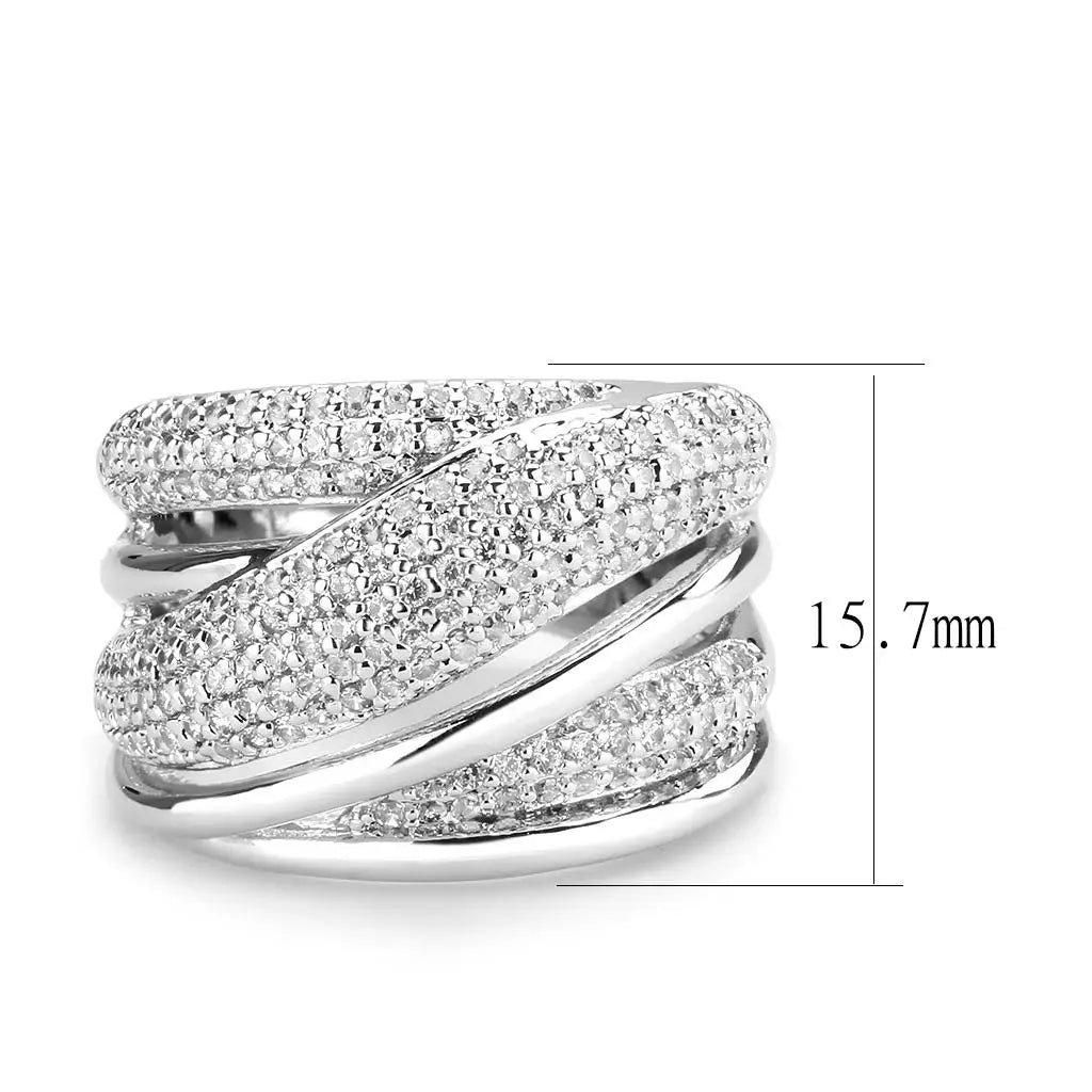 3W1544 - Rhodium Brass Ring with AAA Grade CZ in Clear - Alamode - Flyclothing LLC