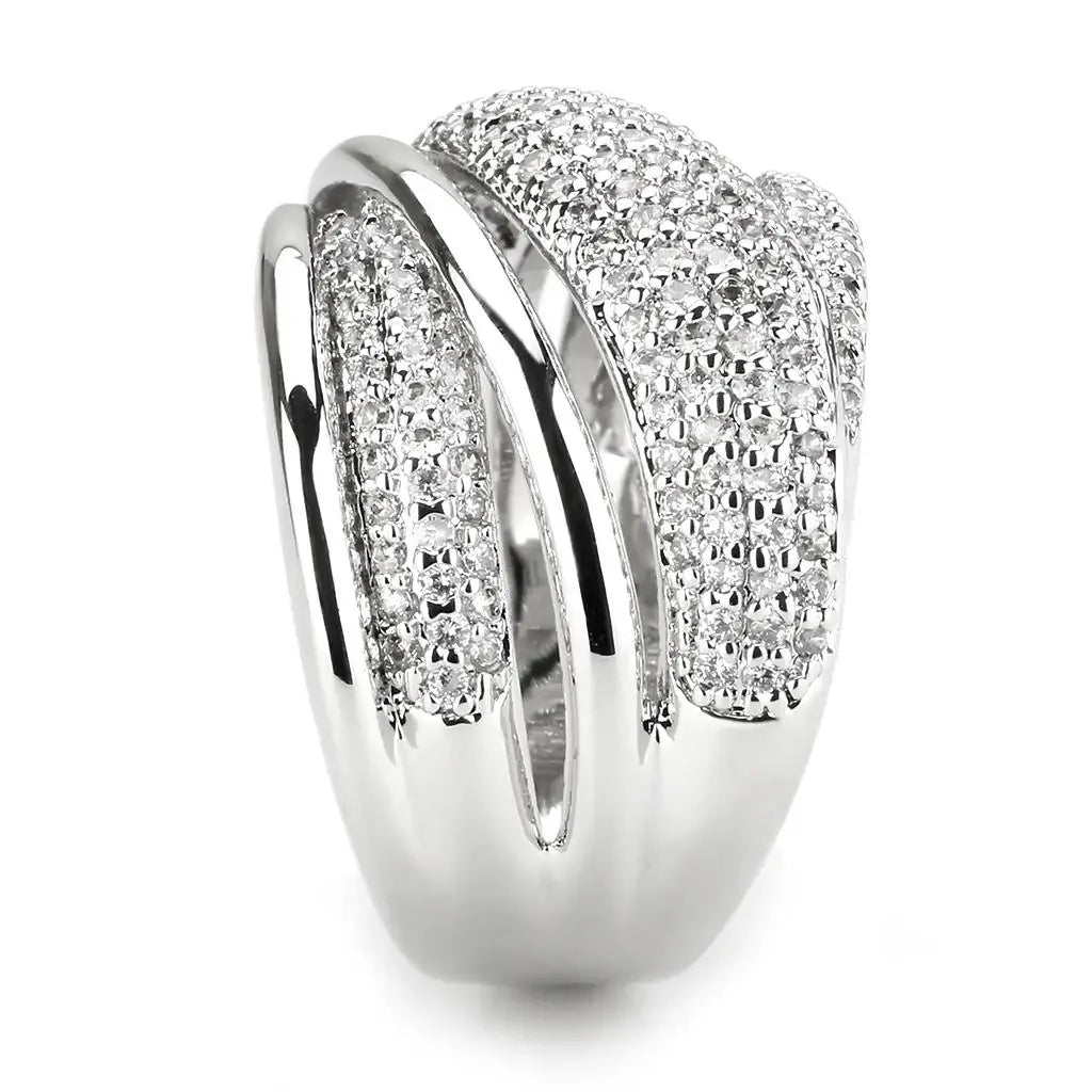 3W1544 - Rhodium Brass Ring with AAA Grade CZ in Clear - Alamode - Flyclothing LLC