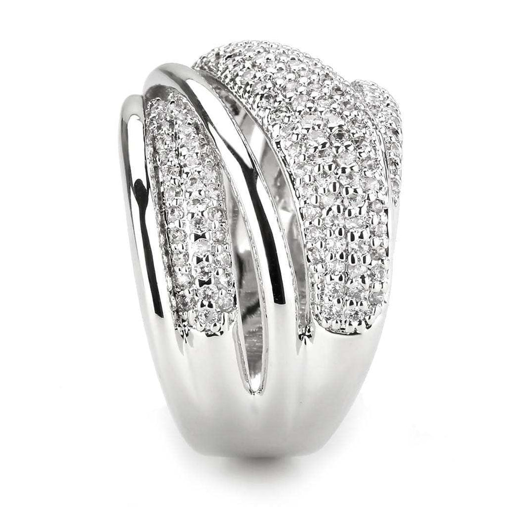 3W1544 - Rhodium Brass Ring with AAA Grade CZ in Clear - Alamode - Flyclothing LLC