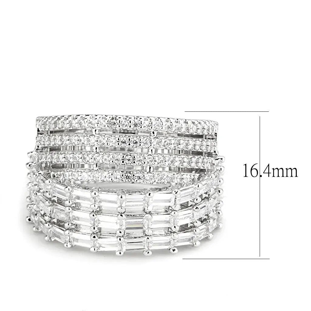 3W1545 - Rhodium Brass Ring with AAA Grade CZ in Clear - Alamode - Flyclothing LLC