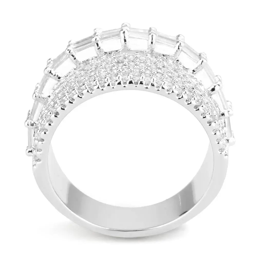 3W1545 - Rhodium Brass Ring with AAA Grade CZ in Clear - Alamode - Flyclothing LLC
