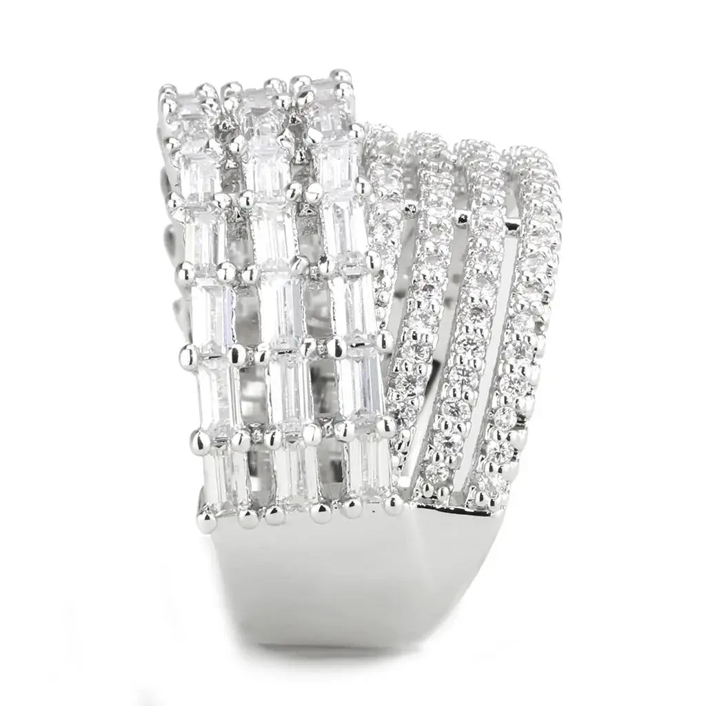 3W1545 - Rhodium Brass Ring with AAA Grade CZ in Clear - Alamode - Flyclothing LLC